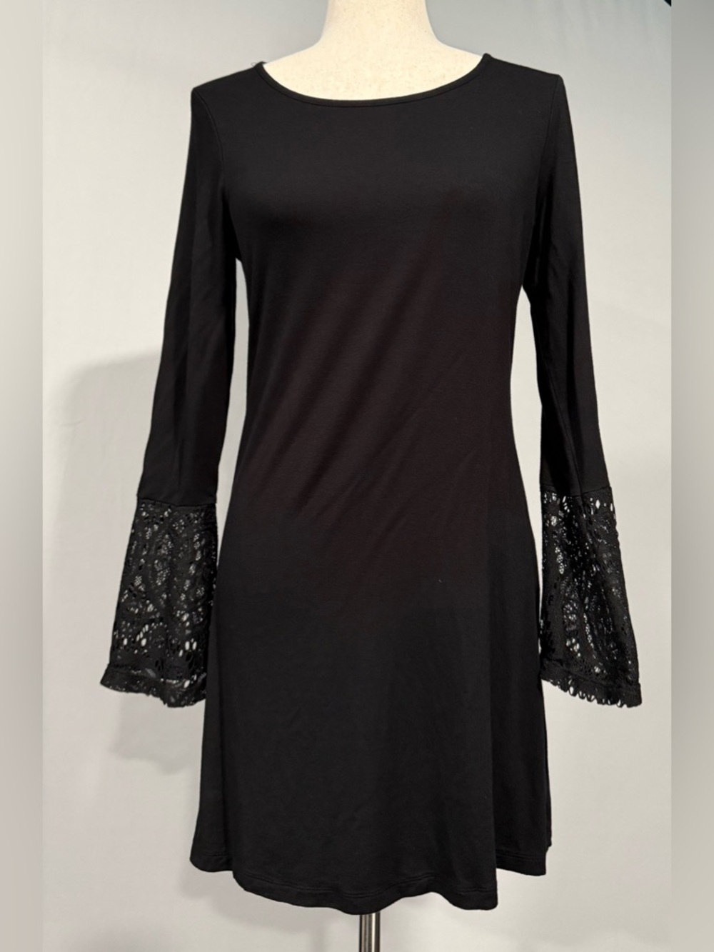 Tacera Black Crochet Bell Sleeve Dress
